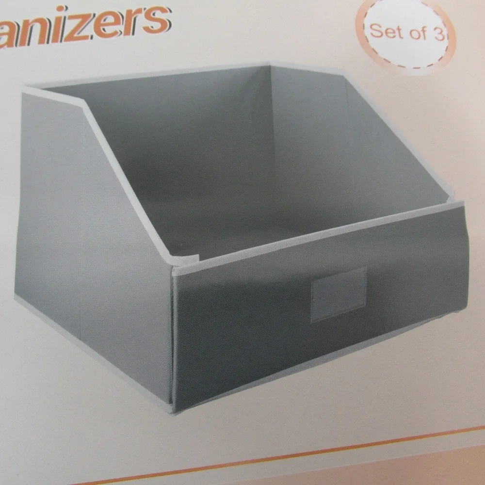 Woffit Set of 3 Linen Gray Closet Organizers 17 x 15 x 12.5